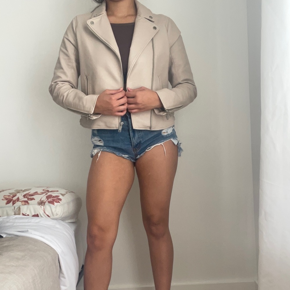 Tan Abercrombie and Fitch leather jacket